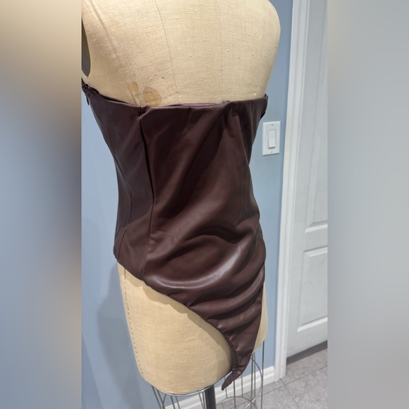 ZARA WOMAN NEW BROWN FAUX LEATHER BODYSUIT SIZE XL - Picture 1 of 2